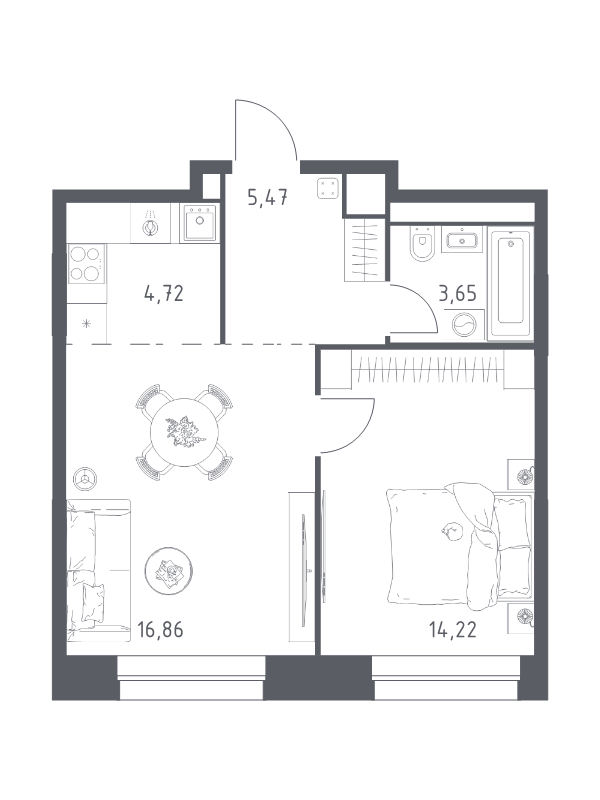 2 ккв (Евро) 44,9 м²