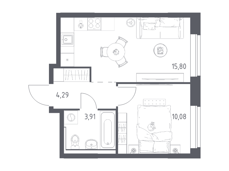 2 ккв (Евро) 34,1 м²