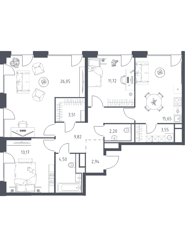 4 ккв (Евро) 93,1 м²
