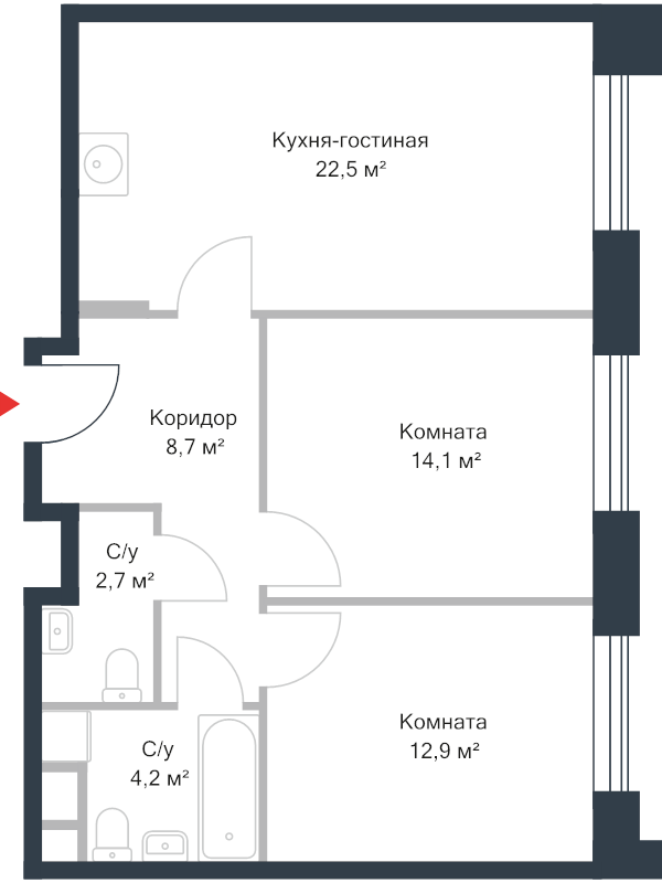 3 ккв (Евро) 65 м²