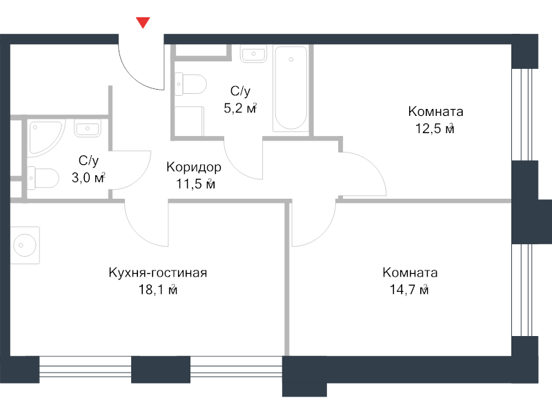 3 ккв (Евро) 64,8 м²
