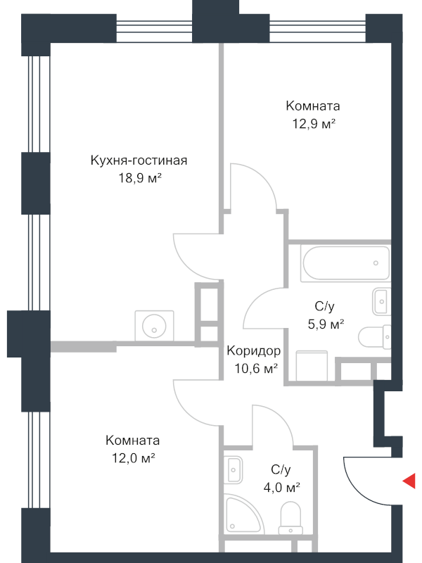 3 ккв (Евро) 64,3 м²