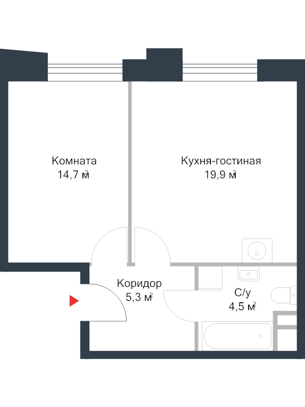2 ккв (Евро) 44,3 м²