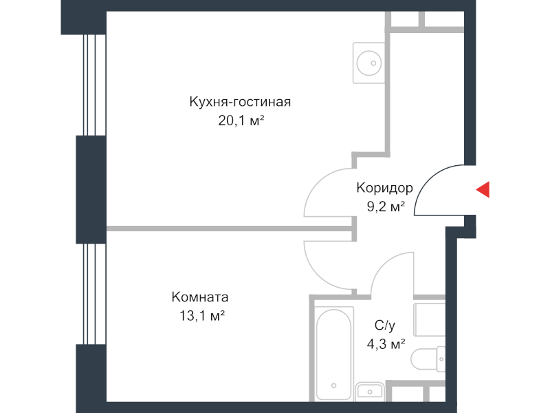 2 ккв (Евро) 46,7 м²
