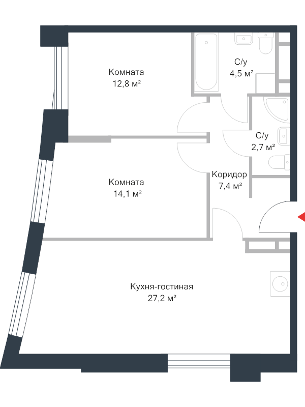 3 ккв (Евро) 68,9 м²