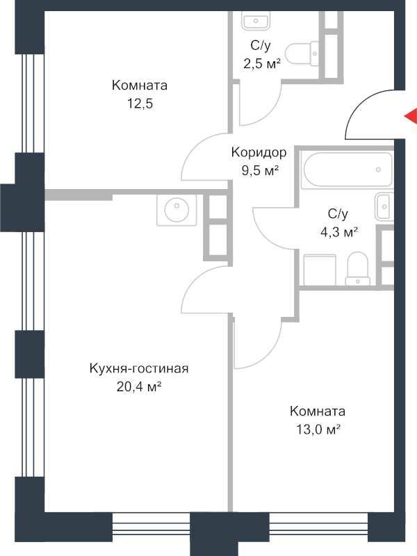 3 ккв (Евро) 62,2 м²