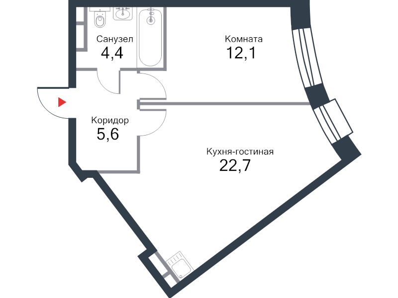 2 ккв (Евро) 44,9 м²