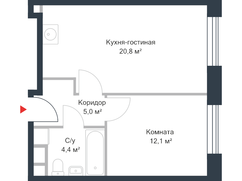 2 ккв (Евро) 43,1 м²