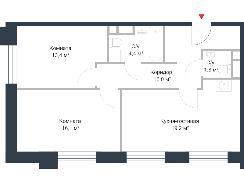 3 ккв (Евро) 66,8 м²