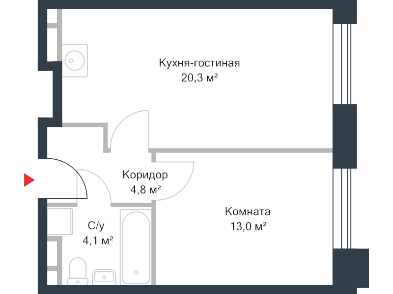 2 ккв (Евро) 42,3 м²