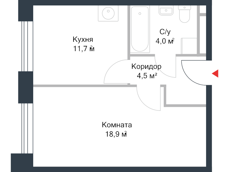 1 ккв 39,5 м²