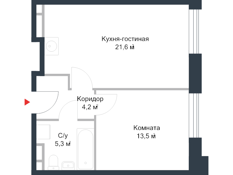 2 ккв (Евро) 44,3 м²
