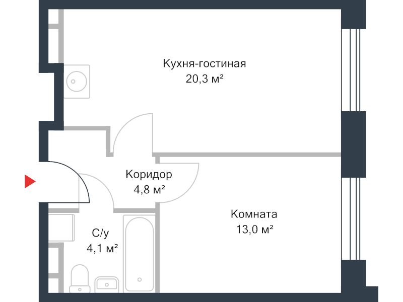 2 ккв (Евро) 42,2 м²