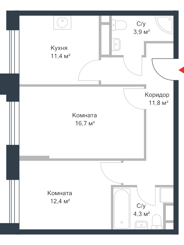 2 ккв 60,8 м²