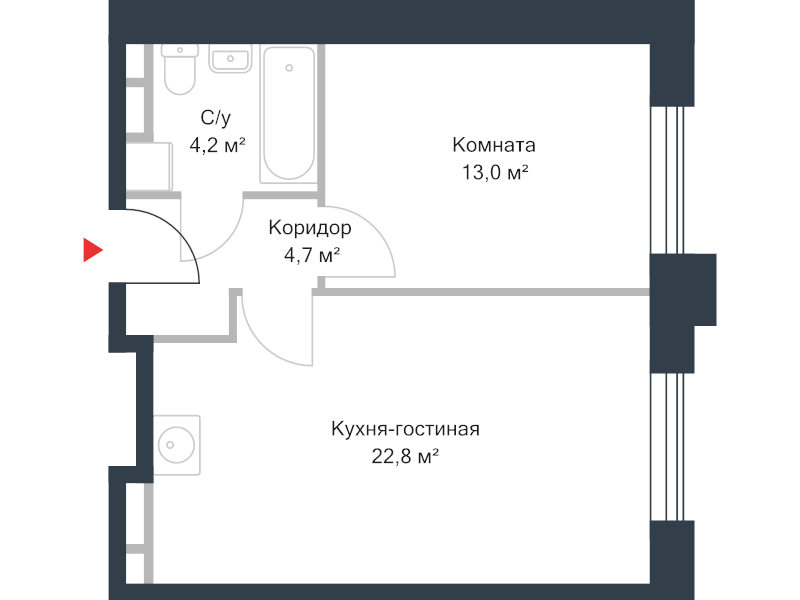 2 ккв (Евро) 44,6 м²