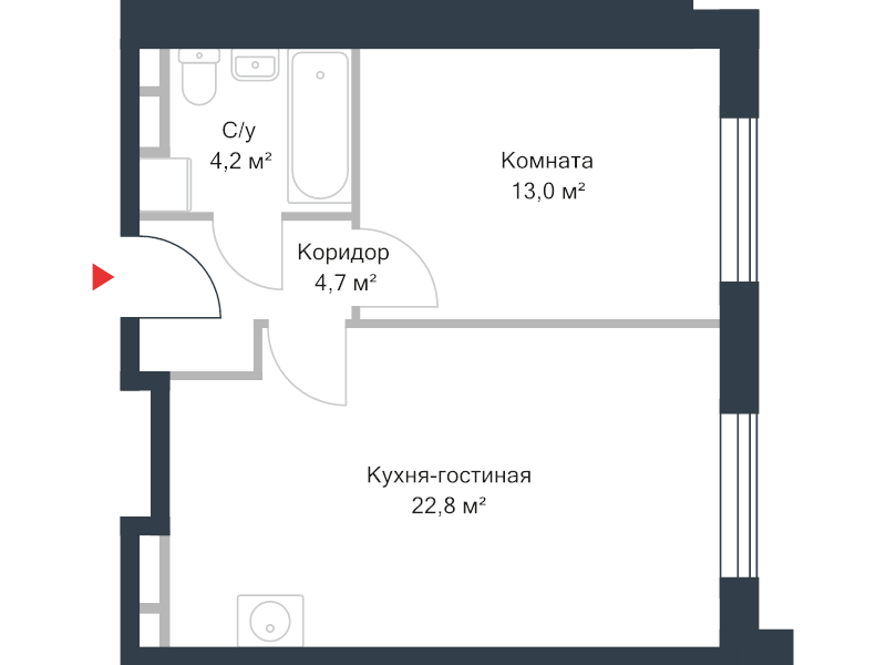 2 ккв (Евро) 44,8 м²