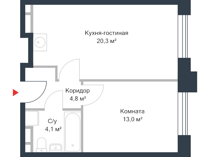 2 ккв (Евро) 42,1 м²