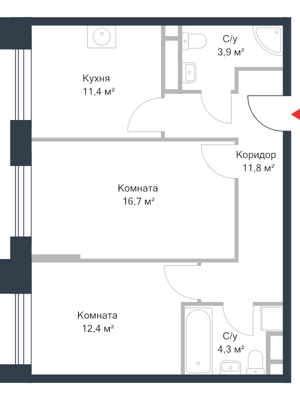 2 ккв 60,7 м²