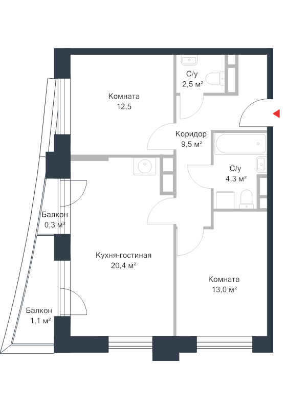 3 ккв (Евро) 66 м²