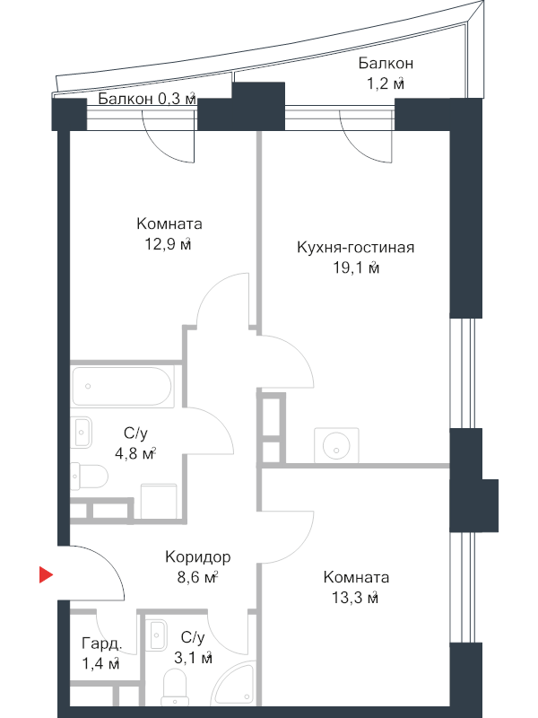 3 ккв (Евро) 66,7 м²
