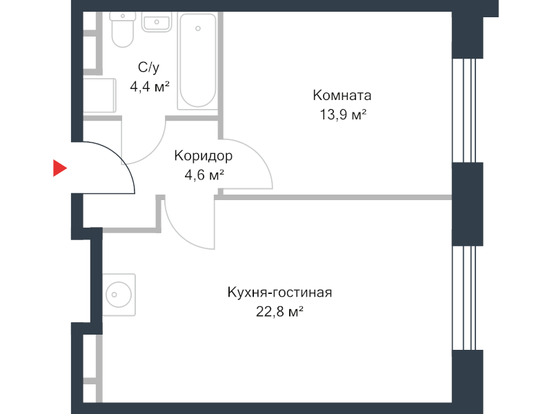 2 ккв (Евро) 45,4 м²