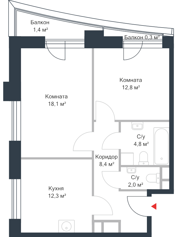 2 ккв 64,9 м²