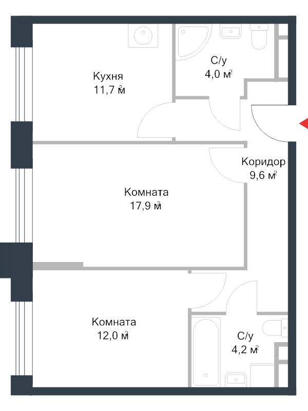 2 ккв 59,6 м²