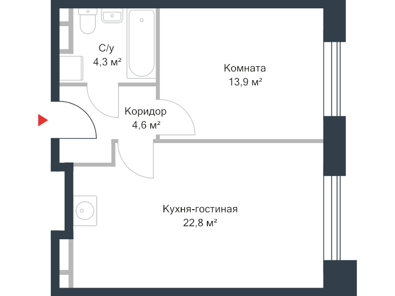2 ккв (Евро) 42,1 м²