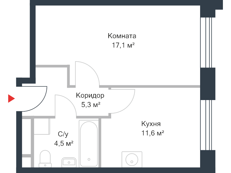 1 ккв 38,5 м²