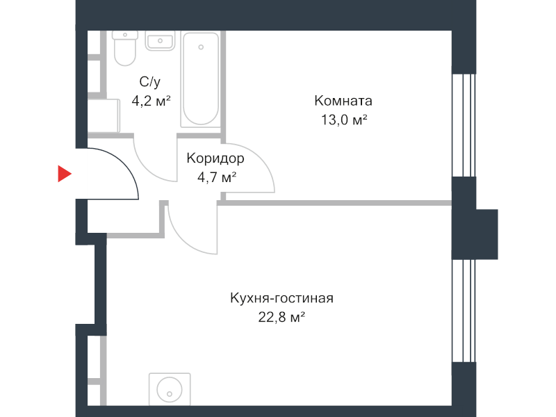 2 ккв (Евро) 44,7 м²
