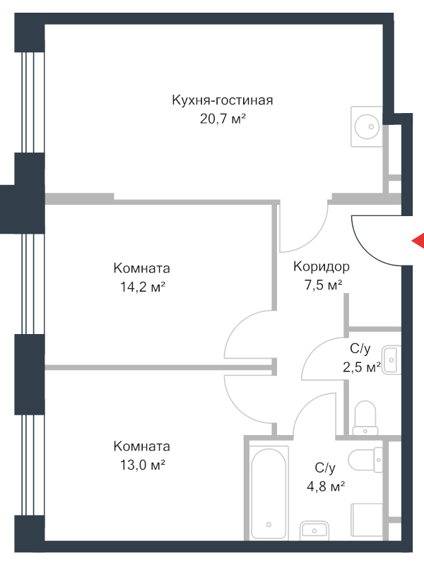 3 ккв (Евро) 62,6 м²