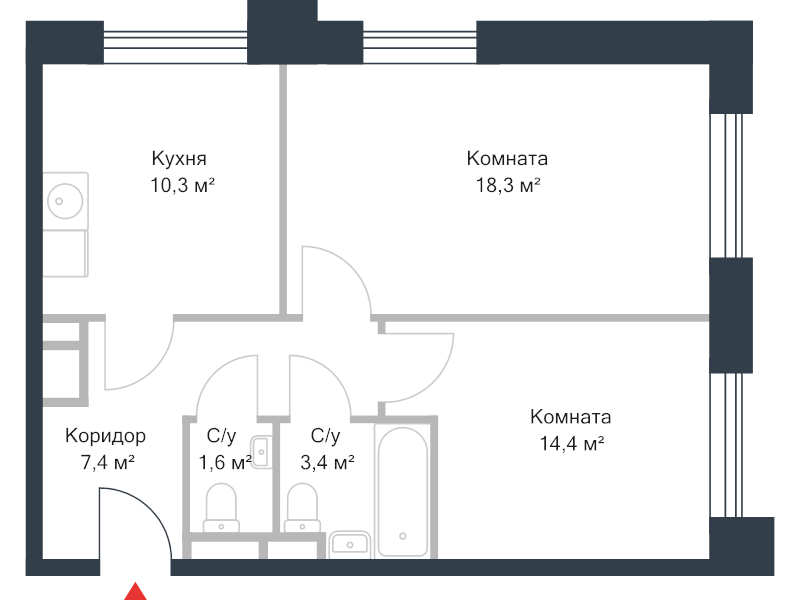2 ккв 55,8 м²