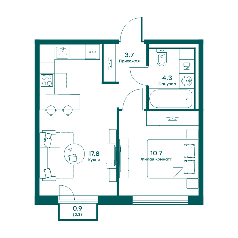 2 ккв (Евро) 36,8 м²