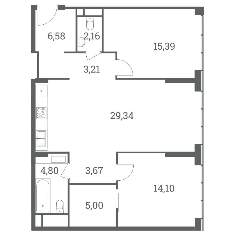 3 ккв (Евро) 84,7 м²