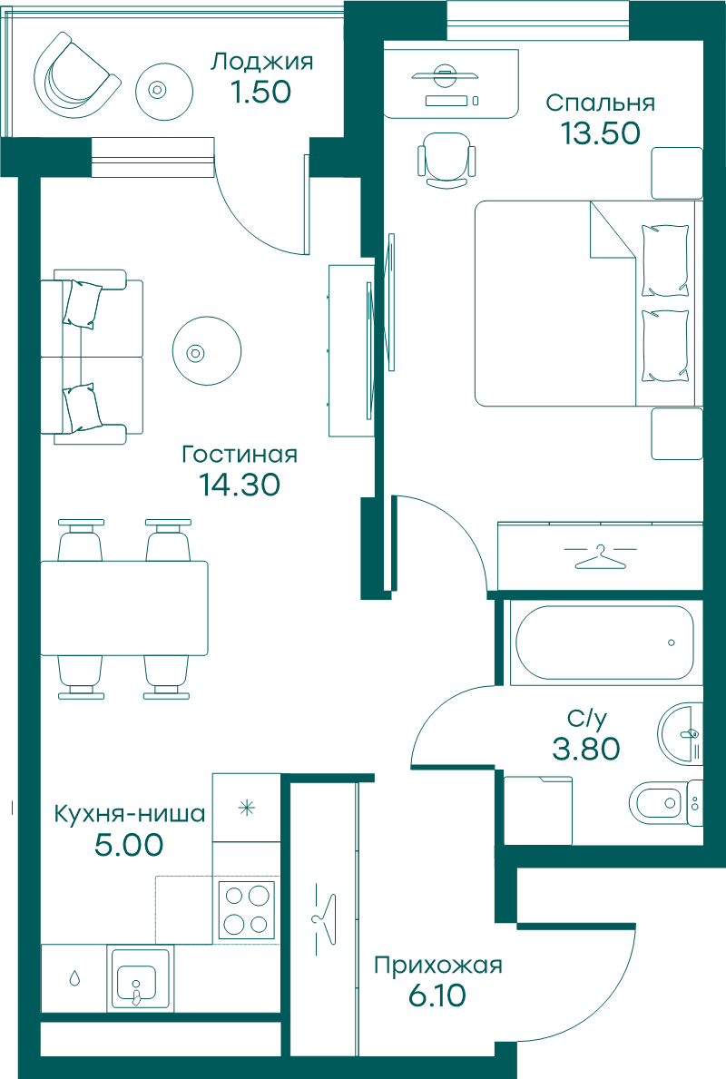 2 ккв (Евро) 42,7 м²