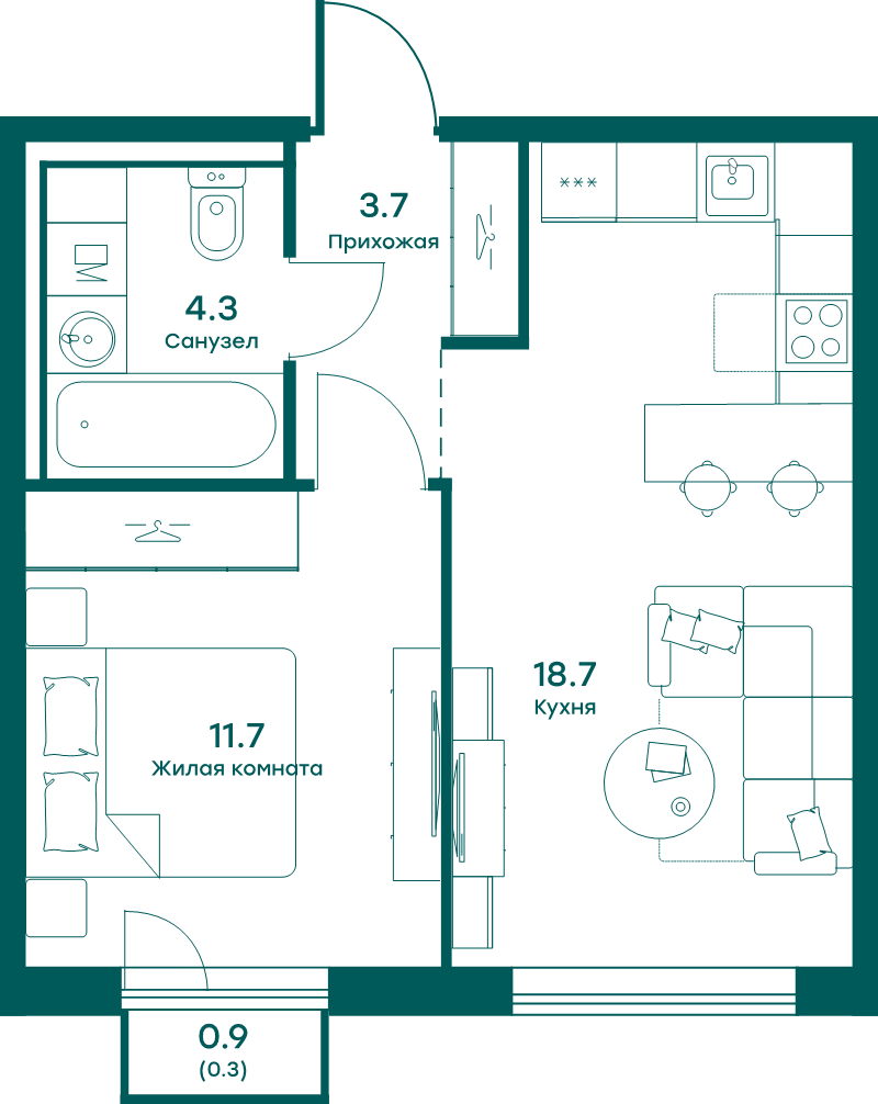 2 ккв (Евро) 38,7 м²