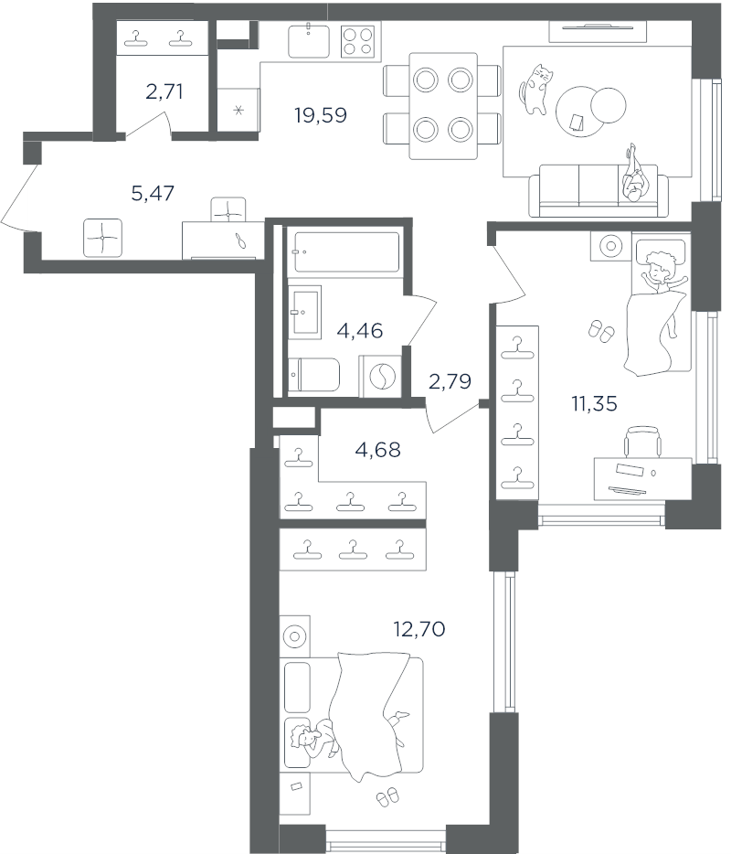3 ккв (Евро) 63,8 м²