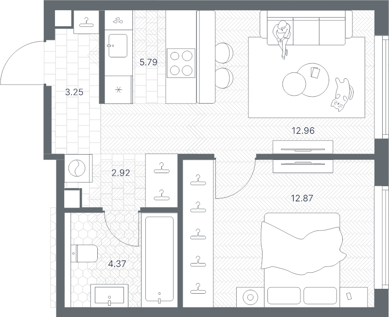 2 ккв (Евро) 42,2 м²