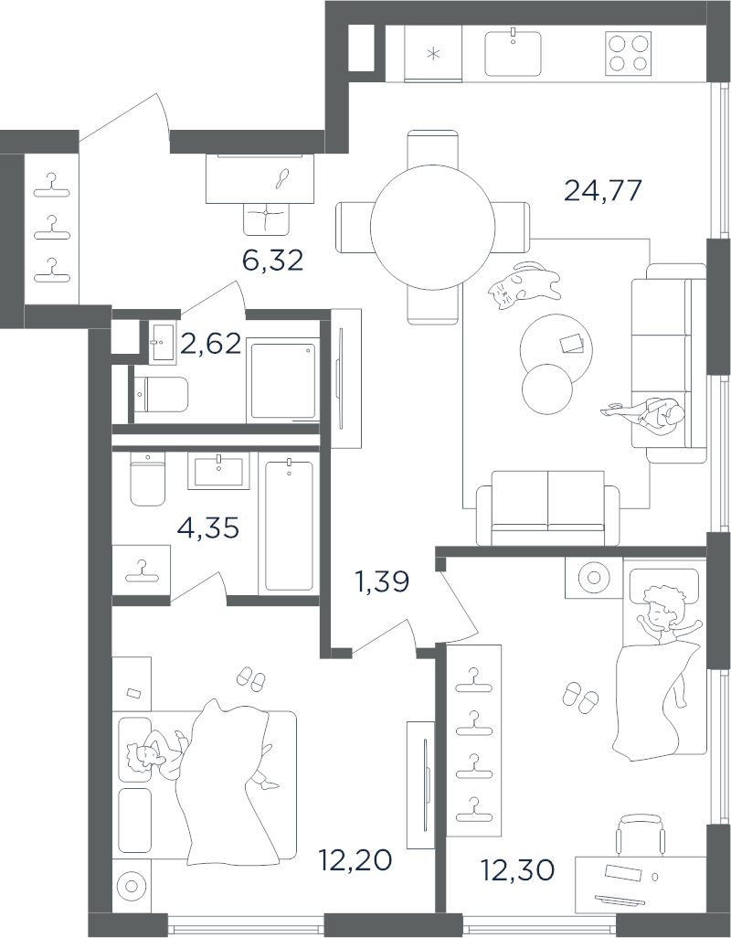 3 ккв (Евро) 64 м²