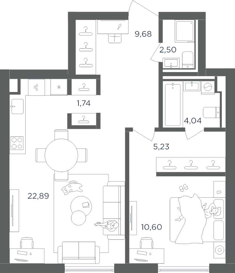 2 ккв (Евро) 56,7 м²