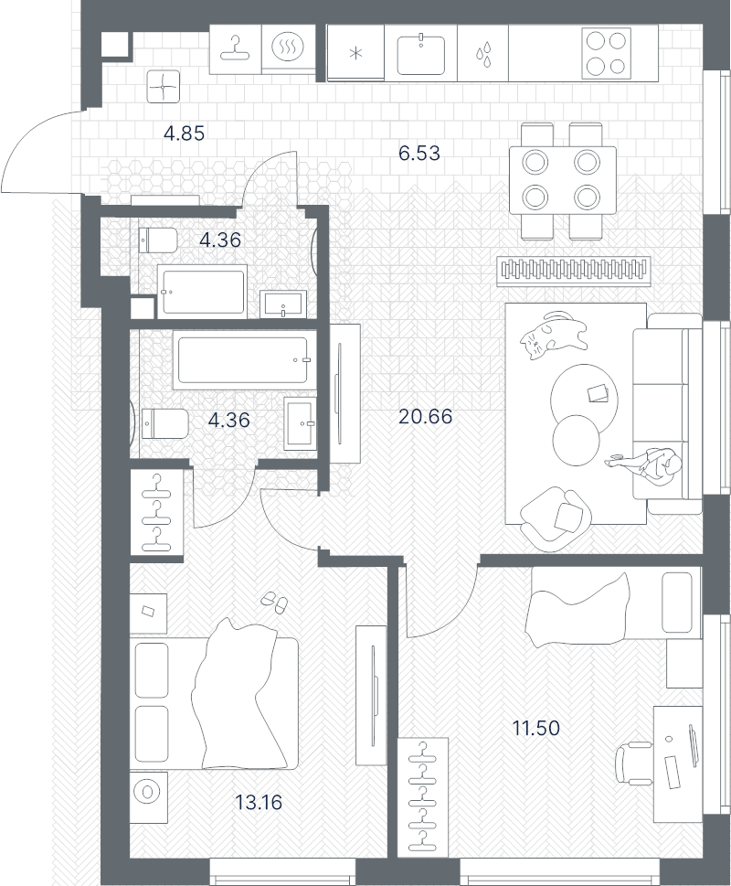 3 ккв (Евро) 65,4 м²
