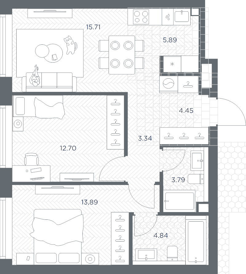 3 ккв (Евро) 64,6 м²