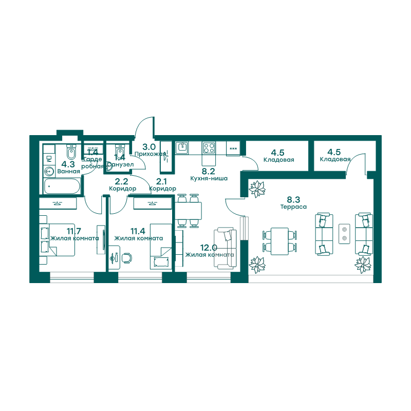 3 ккв (Евро) 75 м²