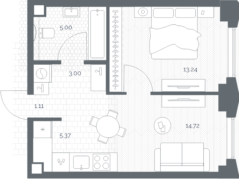 2 ккв (Евро) 42,4 м²