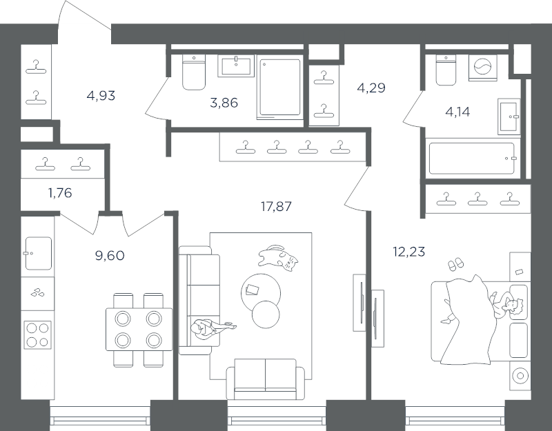 2 ккв 58,7 м²