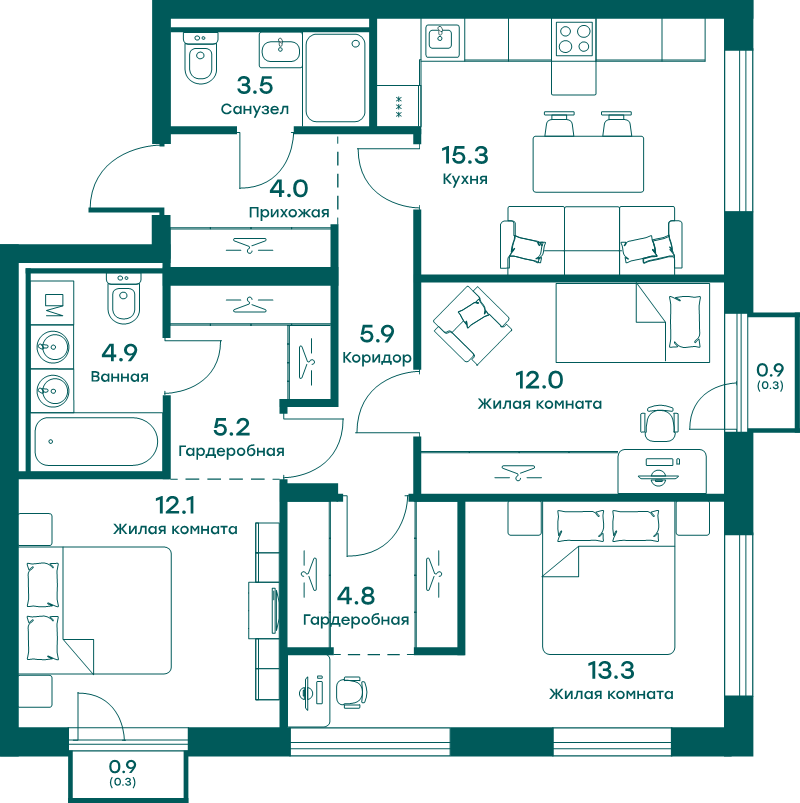4 ккв (Евро) 81,6 м²