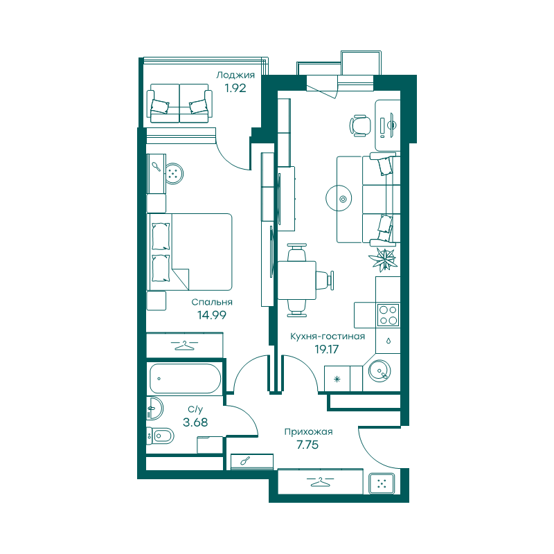 2 ккв (Евро) 47,5 м²
