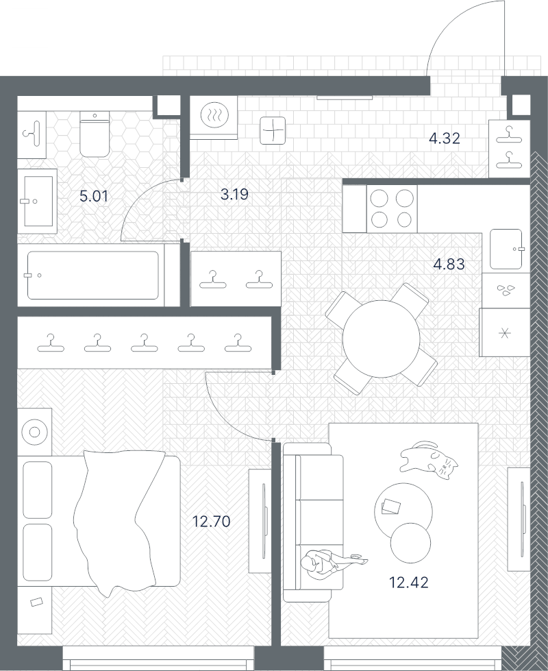 2 ккв (Евро) 42,8 м²