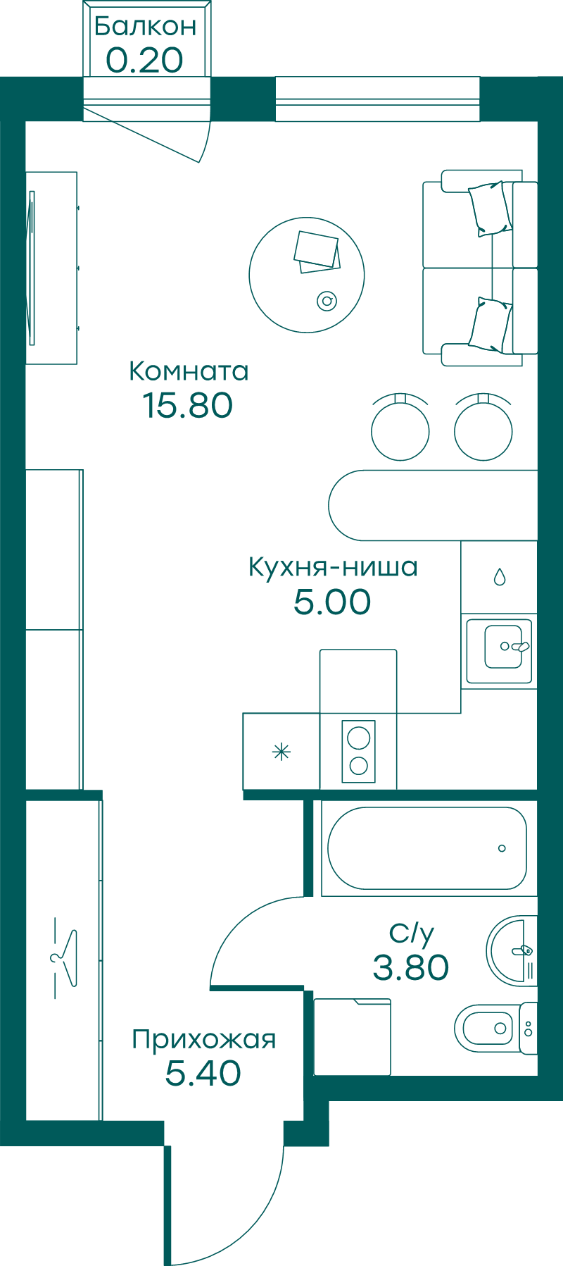 Студия 30,1 м²