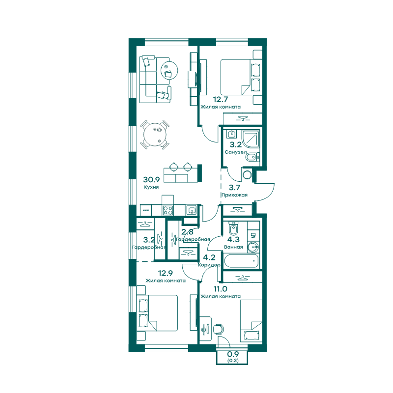 4 ккв (Евро) 89,2 м²